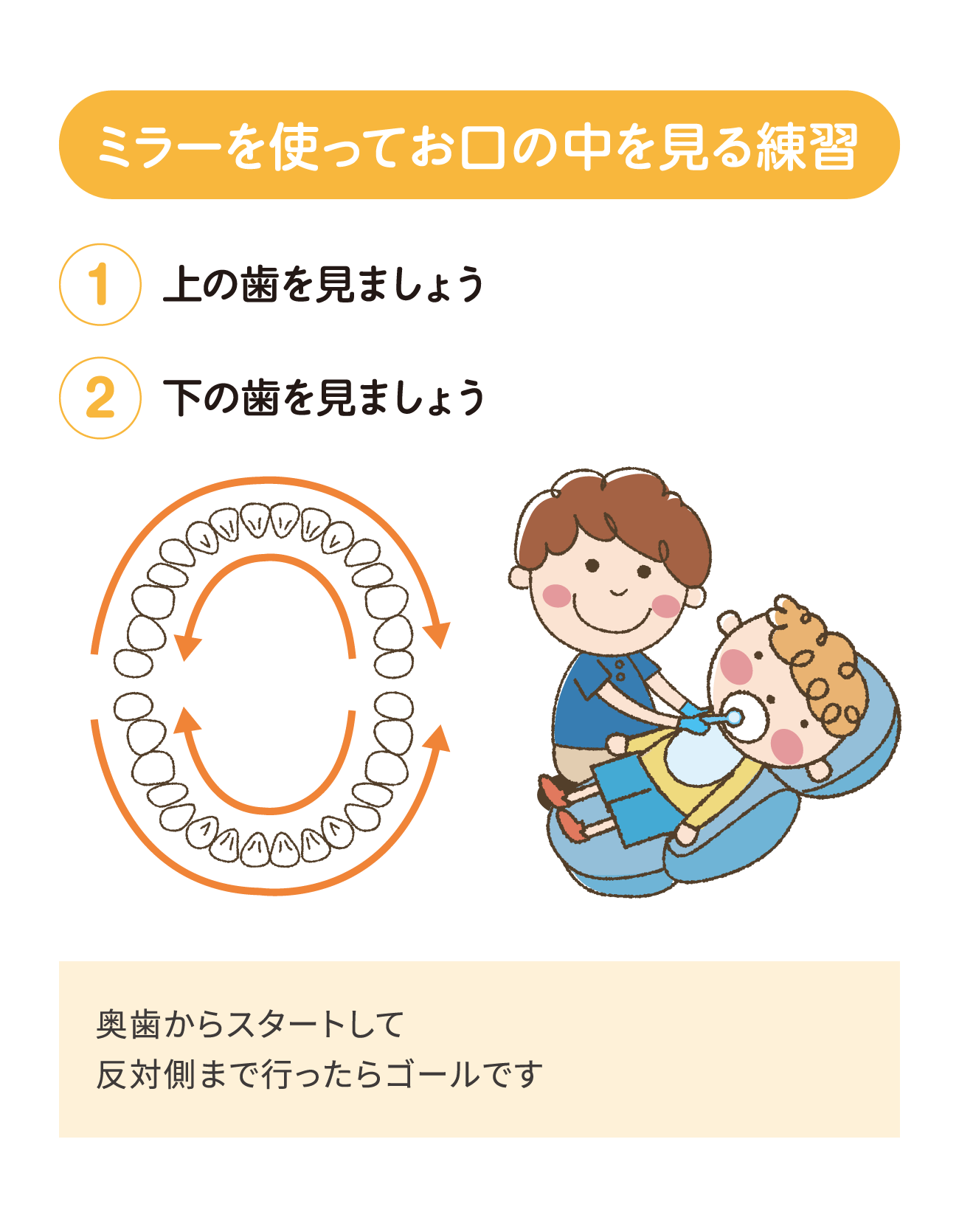 ミラーを使ってお口の中を見る練習